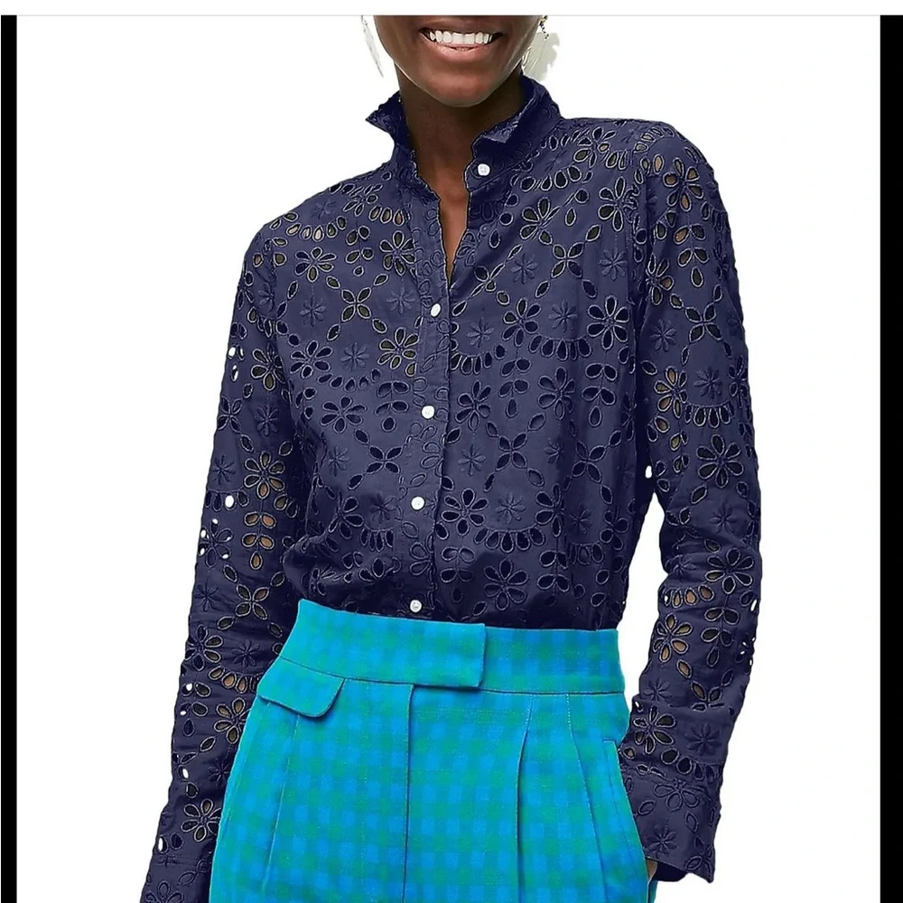 NWT J. Crew Eyelet Blouse sz 8 - Picture 1 of 9